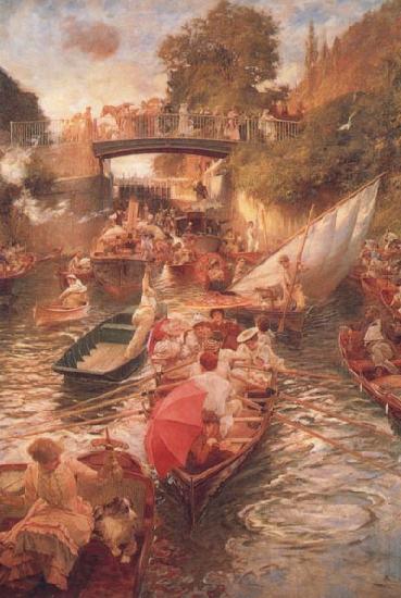 Edward john Gregory,RA.RI Boulter's Lock-Sunday Afternoon Norge oil painting art